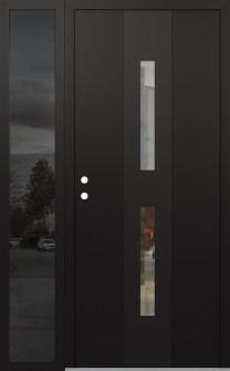 DIAMOND A6 48" X 80" BLACK/BLACK CLEAR GLASS PANEL BLACK RHI WITH SIDELITE MIRRORED GLASS