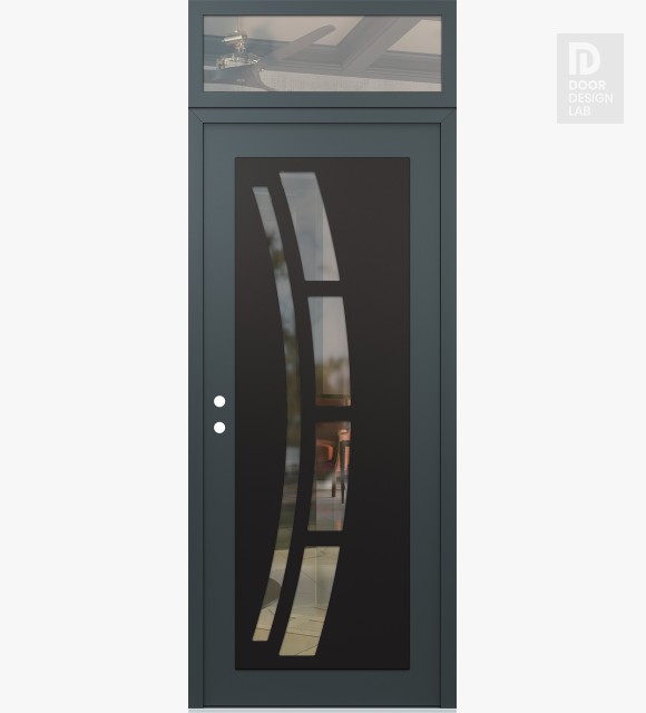 Modern Steel Front Door Diamond C12 36" x 96" anthracite/anthracite clear Glass Panel black RHI with Transom clear Glass