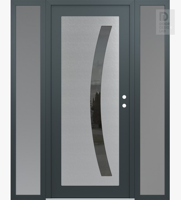 Modern Steel Front Door Diamond C4 60" x 80" anthracite/anthracite mirrored Glass Panel stainless steel LHI with 2 Sidelites frosted Glass
