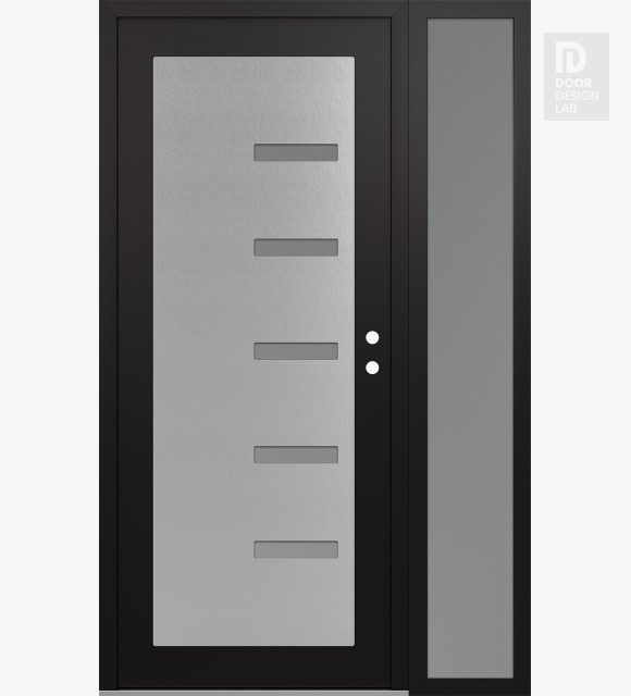 Modern Steel Front Door Diamond C8 52" x 80" black/white frosted Glass Panel stainless steel LHI with Sidelite frosted Glass