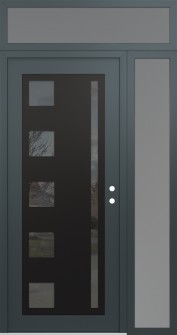 Diamond C3 52" x 96" anthracite/anthracite mirrored Glass Panel black LHI with Sidelite and Transom frosted Glass