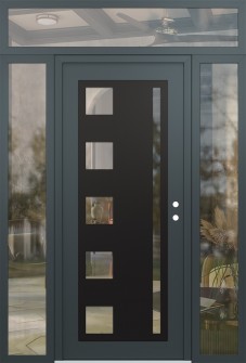 Diamond C3 64" x 96" anthracite/anthracite clear Glass Panel black LHI with 2 Sidelites and Transom clear Glass