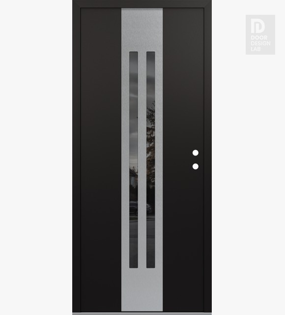 Modern Steel Front Door DIAMOND A8 36" X 80" BLACK/BLACK MIRRORED GLASS PANEL STAINLESS STEEL LHI