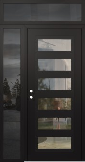 Diamond C9 48" x 96" black/black clear Glass Panel black RHI with Sidelite and Transom mirrored Glass