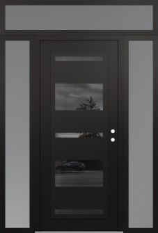 Diamond C10 64" x 96" black/black mirrored Glass Panel black LHI with 2 Sidelites and Transom frosted Glass