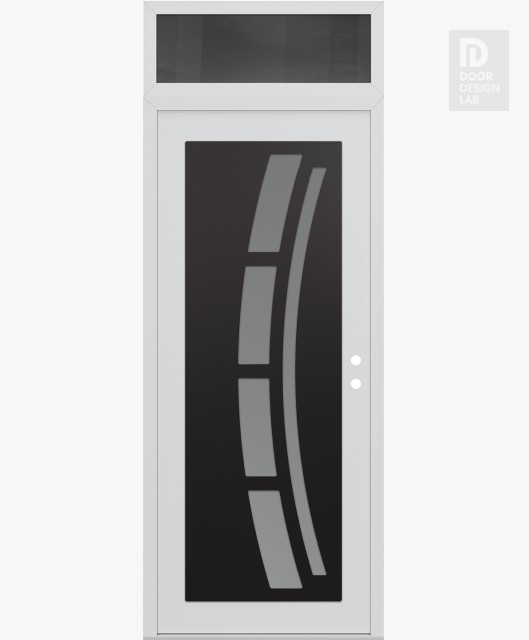 Modern Steel Front Door Diamond C12 36" x 96" white/white frosted Glass Panel black LHI with Transom mirrored Glass