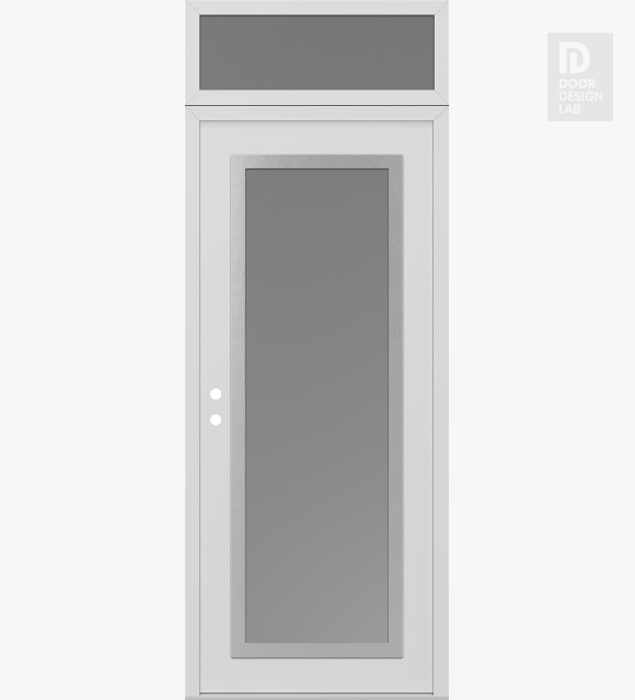 Modern Steel Front Door Diamond C1 36" x 96" white/white frosted Glass Panel stainless steel RHI with Transom frosted Glass