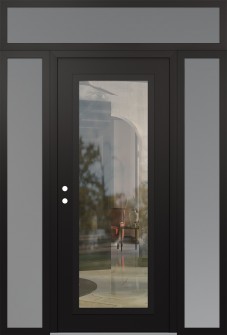 Diamond C1 68" x 96" black/black clear Glass Panel black RHI with 2 Sidelites and Transom frosted Glass