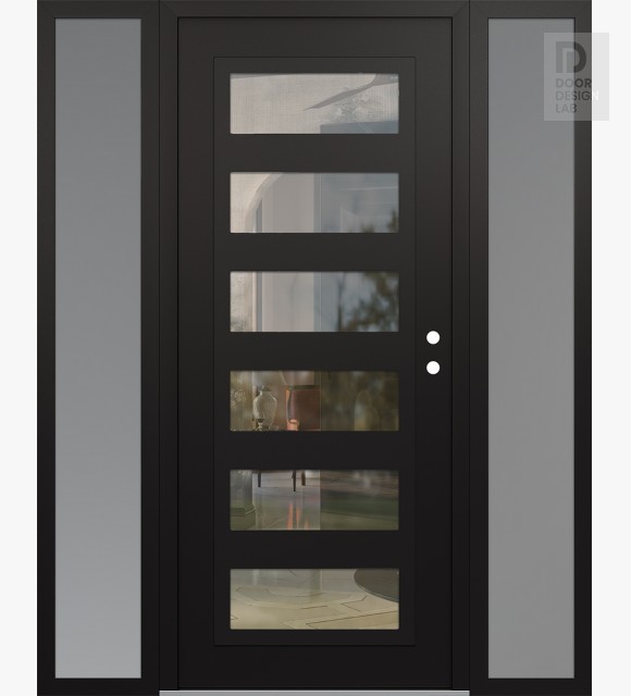 Modern Steel Front Door Diamond C9 60" x 80" black/black clear Glass Panel black LHI with 2 Sidelites frosted Glass