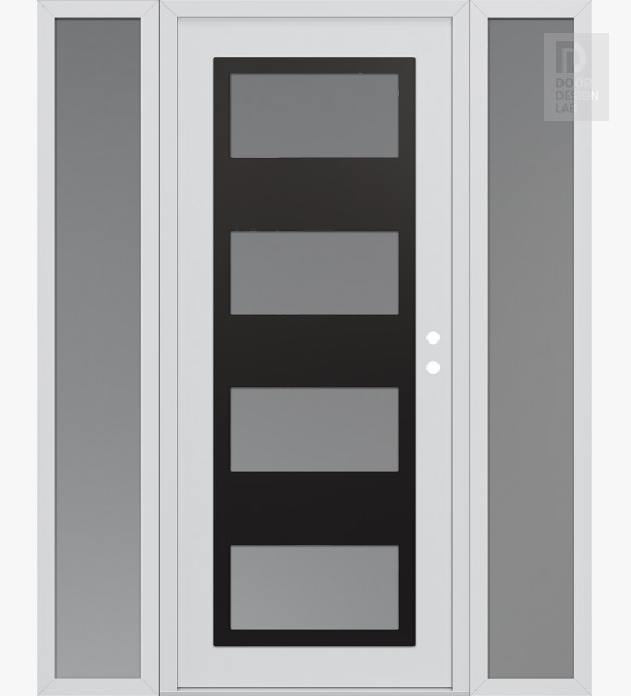 Modern Steel Front Door Diamond C2 68" x 80" white/white frosted Glass Panel black LHI with 2 Sidelites frosted Glass