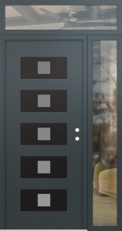 Diamond D8 50" x 96" anthracite/anthracite frosted Glass Panel black LHI with Sidelite and Transom clear Glass