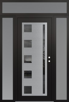 Diamond C3 60" x 96" black/black mirrored Glass Panel stainless steel LHI with 2 Sidelites and Transom frosted Glass