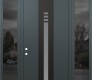 Modern Steel Front Door DIAMOND A5 68" X 96" ANTHRACITE/ANTHRACITE FROSTED GLASS PANEL BLACK RHI WITH 2 SIDELITES AND TRANSOM MIRRORED GLASS