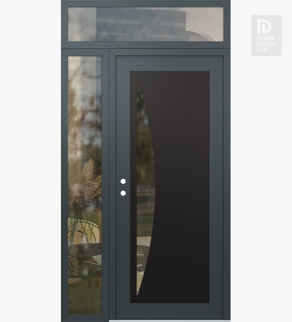 Modern Steel Front Door Diamond C13 52" x 96" anthracite/anthracite clear Glass Panel black RHI with Sidelite and Transom clear Glass