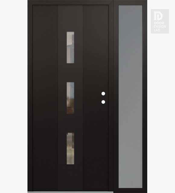 Modern Steel Front Door DIAMOND A7 48" X 80" BLACK/BLACK CLEAR GLASS PANEL BLACK LHI WITH SIDELITE FROSTED GLASS