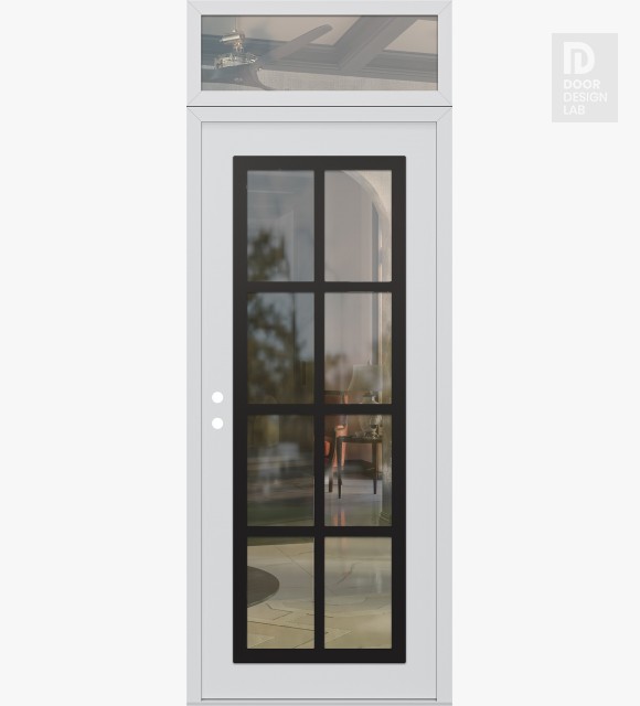 Modern Steel Front Door Diamond C16 36" x 96" white/white clear Glass Panel black RHI with Transom clear Glass