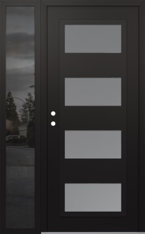 Diamond C2 48" x 80" black/white frosted Glass Panel black RHI with Sidelite mirrored Glass