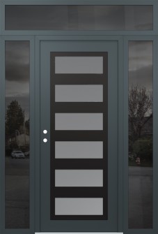 Diamond C9 60" x 96" anthracite/anthracite frosted Glass Panel black RHI with 2 Sidelites and Transom mirrored Glass