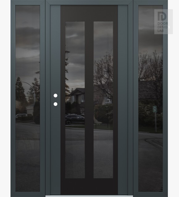 Modern Steel Front Door Diamond C14 60" x 80" anthracite/anthracite mirrored Glass Panel black RHI with 2 Sidelites mirrored Glass
