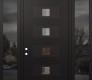 Modern Steel Front Door Diamond D8 68" x 96" black/black clear Glass Panel black RHI with 2 Sidelites and Transom mirrored Glass