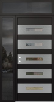 Diamond D9 52" x 96" black/black clear Glass Panel stainless steel RHI with Sidelite and Transom mirrored Glass