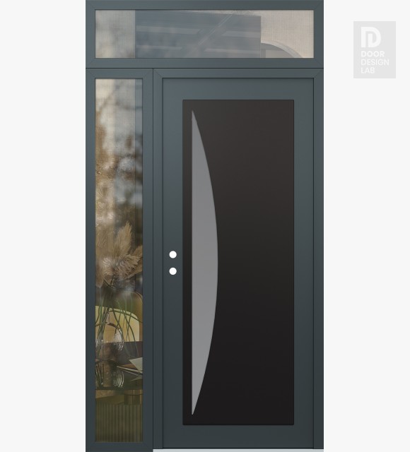 Modern Steel Front Door Diamond C13 48" x 96" anthracite/anthracite frosted Glass Panel black RHI with Sidelite and Transom clear Glass