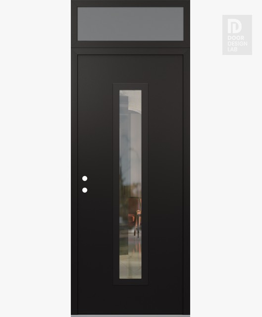 Modern Steel Front Door DIAMOND A11 36" X 96" BLACK/BLACK CLEAR GLASS PANEL BLACK RHI WITH TRANSOM FROSTED GLASS