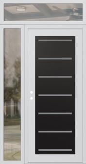 Diamond C11 50" x 96" white/white frosted Glass Panel black RHI with Sidelite and Transom clear Glass