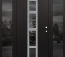 Modern Steel Front Door DIAMOND A10 64" X 80" BLACK/BLACK MIRRORED GLASS PANEL STAINLESS STEEL LHI WITH 2 SIDELITES MIRRORED GLASS