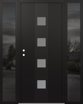 DIAMOND A12 60" X 80" BLACK/WHITE FROSTED GLASS PANEL BLACK RHI WITH 2 SIDELITES MIRRORED GLASS