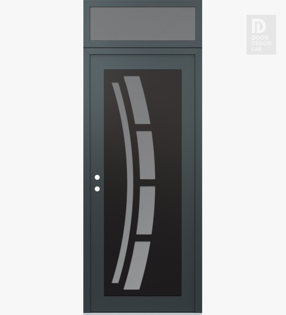 Modern Steel Front Door Diamond C12 36" x 96" anthracite/anthracite frosted Glass Panel black RHI with Transom frosted Glass