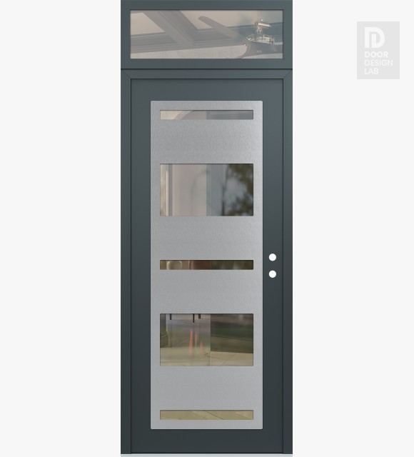 Modern Steel Front Door Diamond C10 36" x 96" anthracite/anthracite clear Glass Panel stainless steel LHI with Transom clear Glass