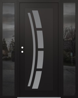 Diamond C12 60" x 80" black/white frosted Glass Panel black RHI with 2 Sidelites mirrored Glass