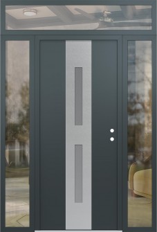 DIAMOND A6 60" X 96" ANTHRACITE/ANTHRACITE FROSTED GLASS PANEL STAINLESS STEEL LHI WITH 2 SIDELITES AND TRANSOM CLEAR GLASS