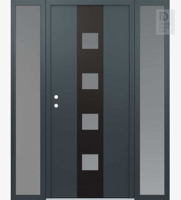 Modern Steel Front Door DIAMOND A12 68" X 80" ANTHRACITE/ANTHRACITE FROSTED GLASS PANEL BLACK RHI WITH 2 SIDELITES FROSTED GLASS