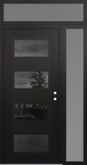 Diamond C2 48" x 96" black/black mirrored Glass Panel black LHI with Sidelite and Transom frosted Glass