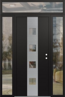 DIAMOND A12 64" X 96" BLACK/BLACK CLEAR GLASS PANEL STAINLESS STEEL LHI WITH 2 SIDELITES AND TRANSOM CLEAR GLASS