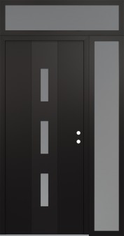 DIAMOND A7 52" X 96" BLACK/WHITE FROSTED GLASS PANEL BLACK LHI WITH SIDELITE AND TRANSOM FROSTED GLASS