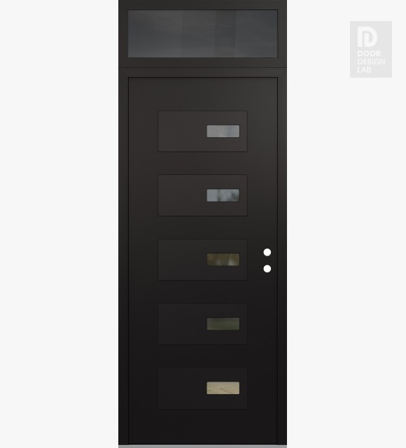 Modern Steel Front Door Diamond D7 36" x 96" black/black clear Glass Panel black LHI with Transom mirrored Glass