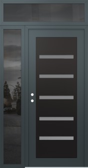 Diamond C7 52" x 96" anthracite/anthracite frosted Glass Panel black RHI with Sidelite and Transom mirrored Glass