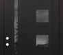 Modern Steel Front Door Diamond C3 36" x 96" black/black mirrored Glass Panel black RHI with Transom clear Glass