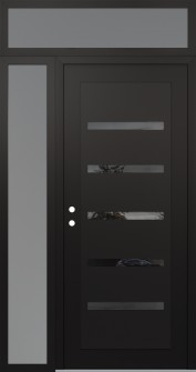 Diamond C7 50" x 96" black/black mirrored Glass Panel black RHI with Sidelite and Transom frosted Glass