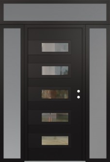 Diamond D3 64" x 96" black/black clear Glass Panel black LHI with 2 Sidelites and Transom frosted Glass