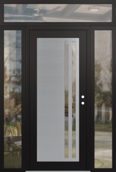 Diamond C6 60" x 96" black/black clear Glass Panel stainless steel LHI with 2 Sidelites and Transom clear Glass