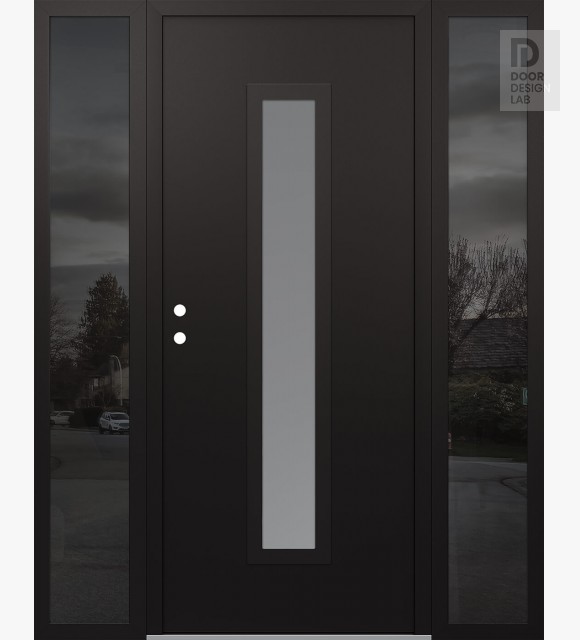 Modern Steel Front Door DIAMOND A11 68" X 80" BLACK/WHITE FROSTED GLASS PANEL BLACK RHI WITH 2 SIDELITES MIRRORED GLASS