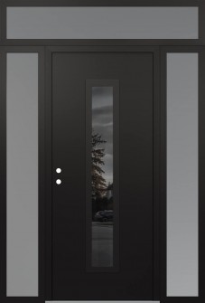 DIAMOND A11 64" X 96" BLACK/BLACK MIRRORED GLASS PANEL BLACK RHI WITH 2 SIDELITES AND TRANSOM FROSTED GLASS