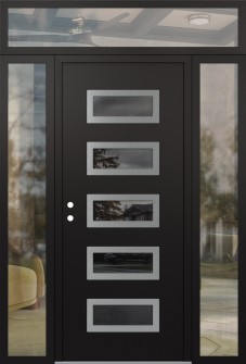 Diamond D1 64" x 96" black/black mirrored Glass Panel stainless steel RHI with 2 Sidelites and Transom clear Glass