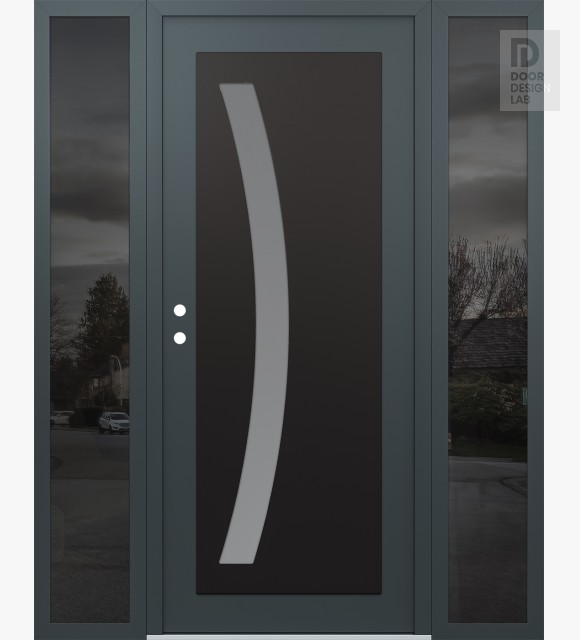 Modern Steel Front Door Diamond C4 68" x 80" anthracite/anthracite frosted Glass Panel black RHI with 2 Sidelites mirrored Glass