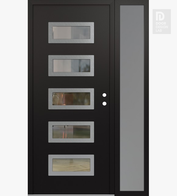 Modern Steel Front Door Diamond D1 50" x 80" black/black clear Glass Panel stainless steel LHI with Sidelite frosted Glass