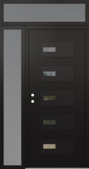 Diamond D7 52" x 96" black/black clear Glass Panel black RHI with Sidelite and Transom frosted Glass